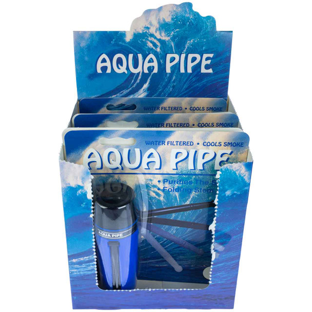 Front view of an open 6-piece display box. Wholesale Aqua Pipes are available. Contact us today!