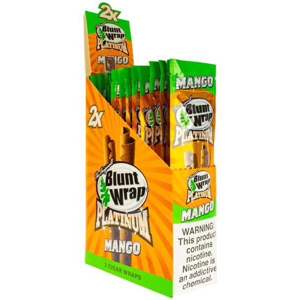Quarter view of an open display box of Mango wraps.