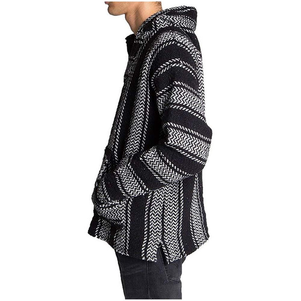 Side view of a Black & White baja worn on a model.