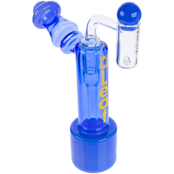 High shot of this blue Standing Bubbs bubbler.