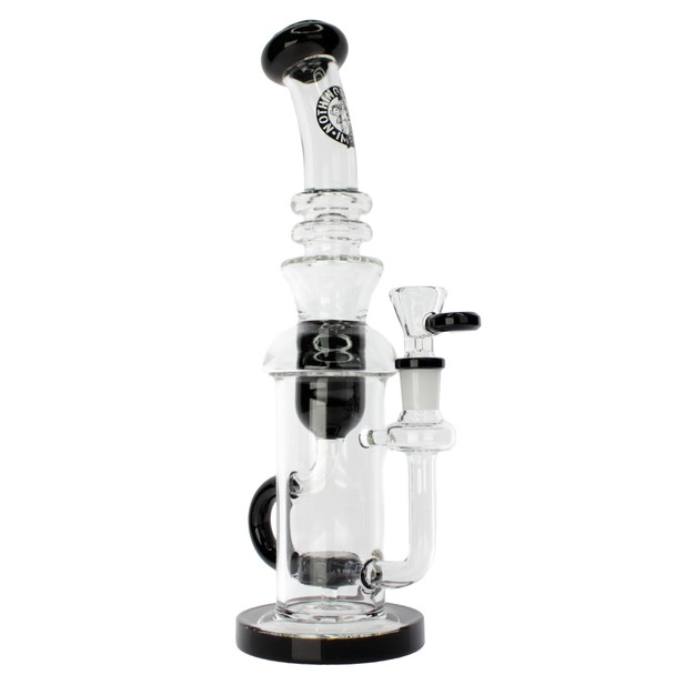 11.5 inch Flying Pig recycler bong water pipe black accents uptake recycler showerhead perc and 14mm bowl with black thumb grip main