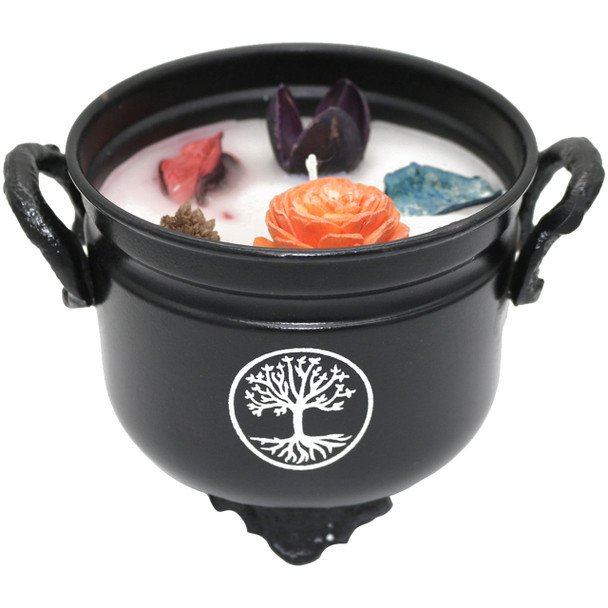 White Sage Scented Smudge Candle in a Tree of Life Cauldron
