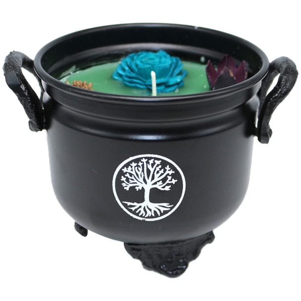 Patchouli Scented Smudge Candle in a Tree of Life Cauldron front