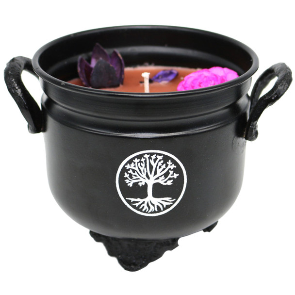 Palo Santo Scented Smudge Candle in a Tree of Life Cauldron front