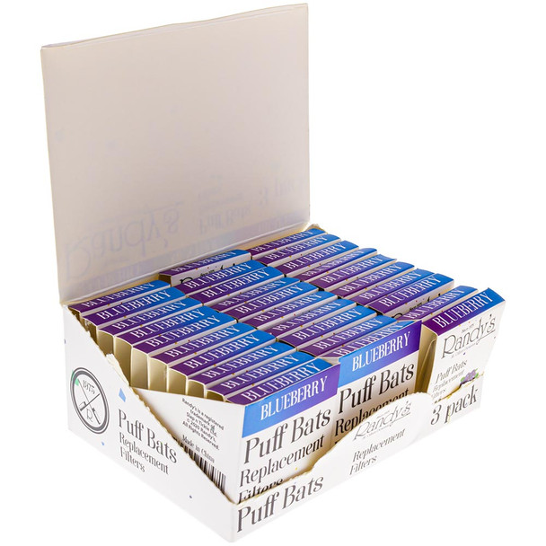 An example open display box filled with 30 Puff Bat Replacement Filters.
