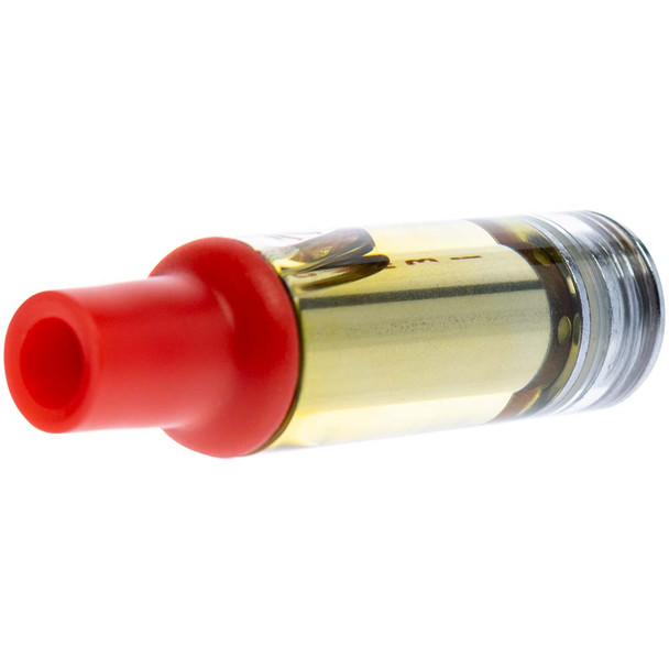 A Blackout Blend Oleo Resin 2 ml 510 vape cartridge laying on its side.