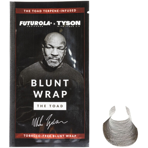 Tyson 2.0 x Futurola Tobacco-Free blunt wrap next to a closed pack. High-end joint rolling supplies. Custom branded blunt wraps for sale best prices. order online. Tyson Cones and Wraps.