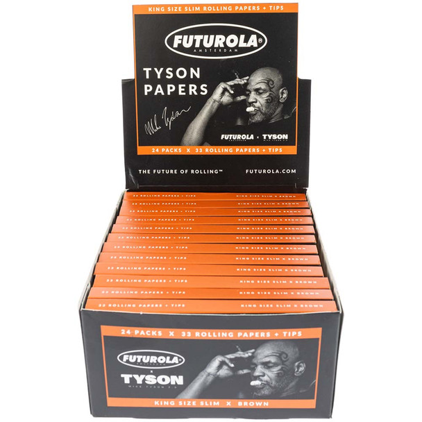 Tyson 2.0 x Futurola King Size Slim Rolling Papers + Tips. Wholesale boxes available. Celebrity Mike Tyson rolling papers, wraps and cones.