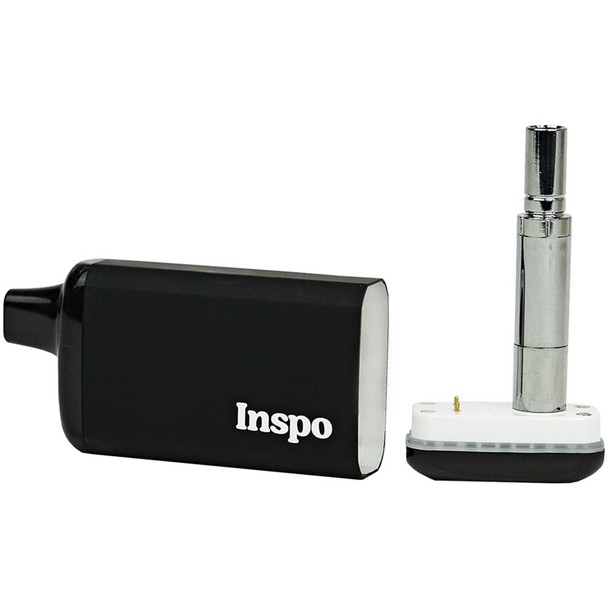 A black Randy's Inspo with the top removed and set aside to show the included Sand Quartz Atomizer inside.