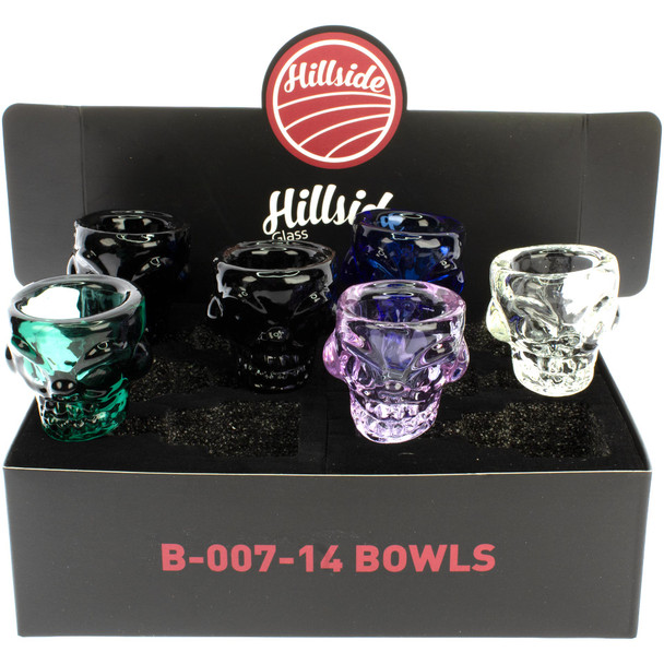 Hillside Glass 14mm Skull Bowl – Thick Glass Bong Slide for Dry Herb – Assorted Colors