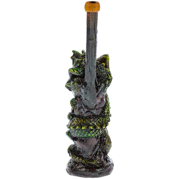 Back view of one Yin Yang Dragon pipe with the dragon's body wrapped around the back in detail.