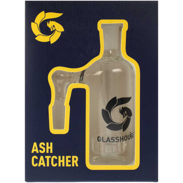 Box packaging of the Glass House 90-Degree Showerhead Ash Catcher, 14mm Male - Assorted Colors
