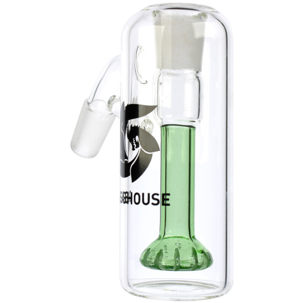Glass House 45-Degree Showerhead Ash Catcher angled to show its perc.