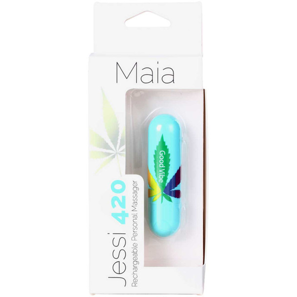 JESSI Super Charged Mini Bullet Vibe - Teal Blue Hemp Leaf Pattern