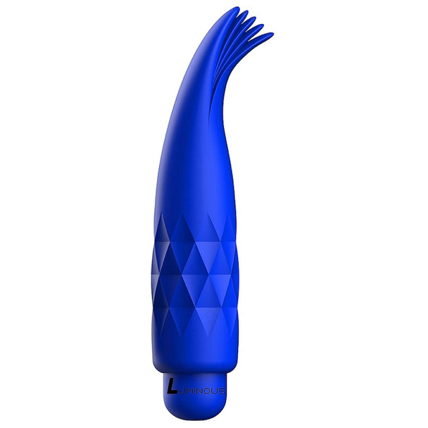 Side view of the Zoe Ultra Soft Multi-Speed Bullet Vibe with Silicone Sleeve in Royal Blue.