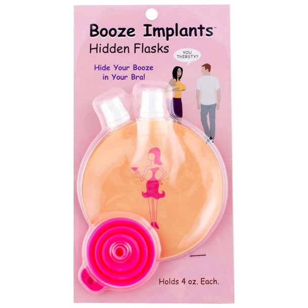 Booze Implants Hidden Bra Flasks – 2-Pack (8oz Total) Women’s Concealed Flask Set