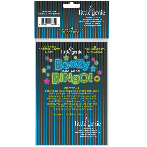 Little Genie Boozy Bingo Scratch-Off Drinking Game – Adult Party Challenge Cards (8-Card Set)