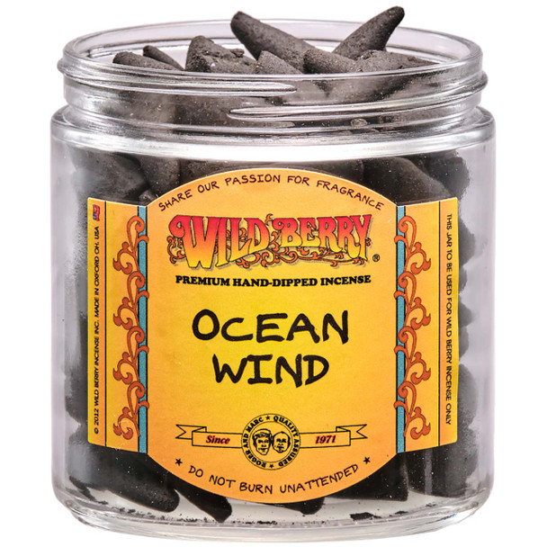 100 Wild Berry Ocean Wind Incense Cones in a labeled jar.