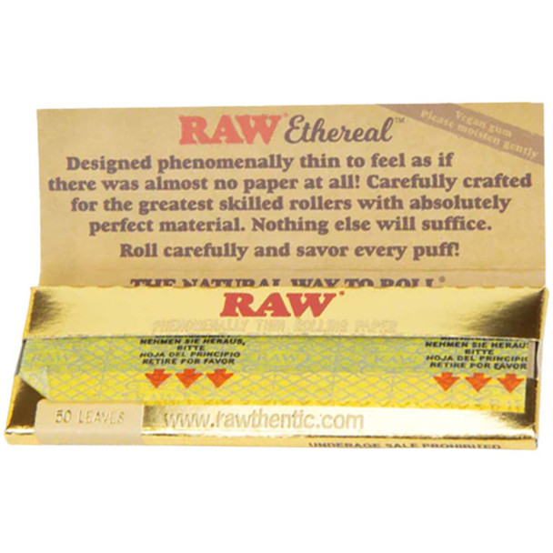 Opened pack of RAW Ethereal 1 1/4 rolling papers.
