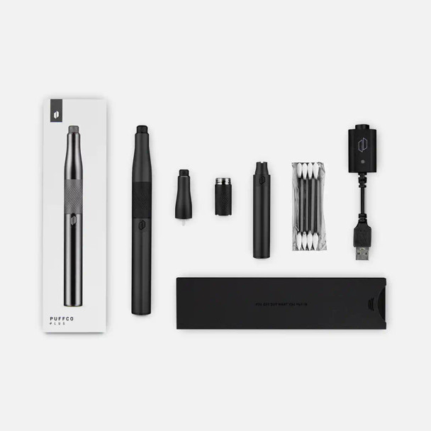 Package and contents, everything you get with a Puffco Plus.Best vaporizer for dabbingreneurs.