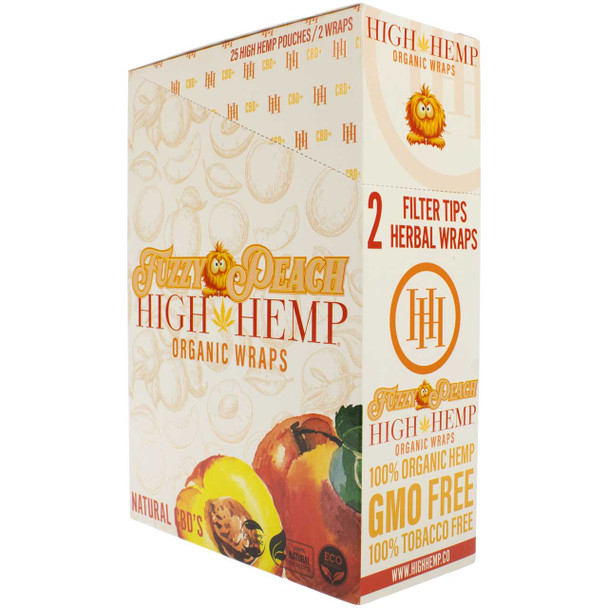 A closed, sealed display box of High Hemp Organic Wraps - Fuzzy Peach.