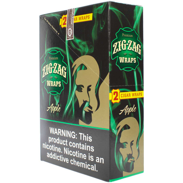 A closed display box of Zig-Zag Apple Blunt Wraps.