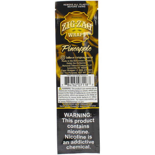 Back of a Zig-Zag Pineapple Blunt Wraps package.
