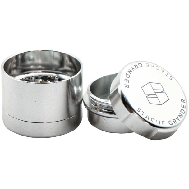 Stache 5-Piece Grynder in Silver color. Premium 5-piece grinder by Stache