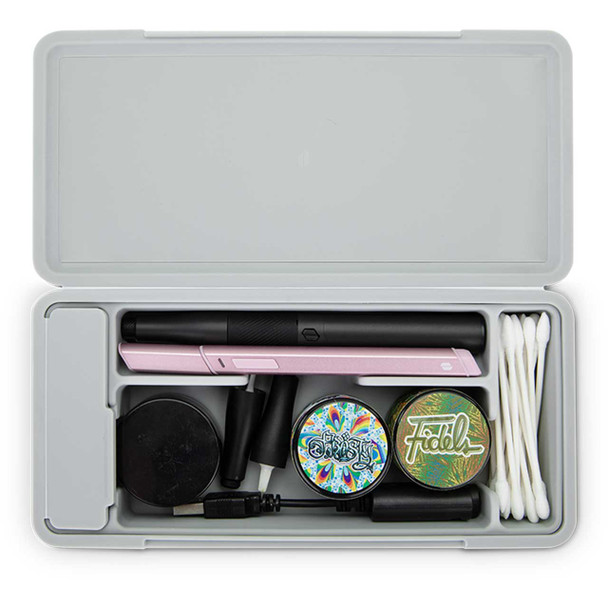 Puffco Travel Case with a Puffco Plus, Hot Knife, and 2 jars.