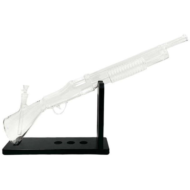 27" Shotgun Bong - Clear. Large shotgun firearm style glass bong. Durable glass bong in the style of a shotgun. 27 inch shotgun bong for smooth hits.