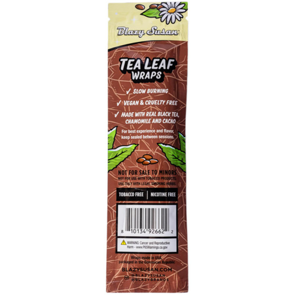 Back of a pack of Blazy Susan Tea Leaf Wraps.