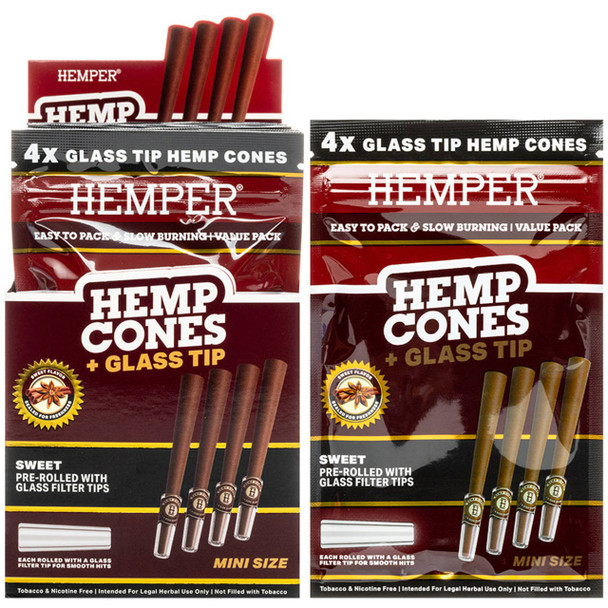 Hemper Sweet Flavor Mini Hemp Rolls – 4-Pack Glass Tipped Pre-Rolled Cones