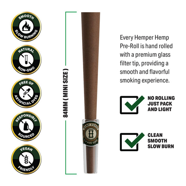 Hemper Grape Flavor Mini Hemp Rolls – 4-Pack Glass Tipped Pre-Rolled Cones