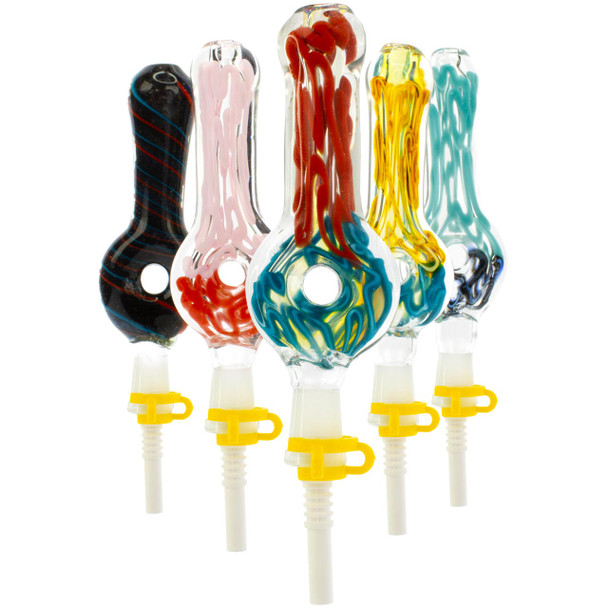 Glass Headz! Donut Nectar Collectors in assorted colors with ceramic tips and keck clips