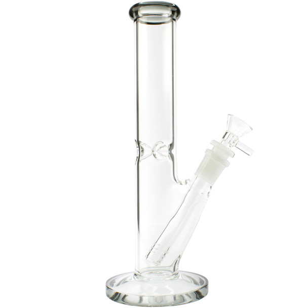 Holy Smoking Co. 10" Glass Straight Tube Bong – Smoke Black Rim & Base – Ice Catcher Water Pipe with Downstem & Bowl