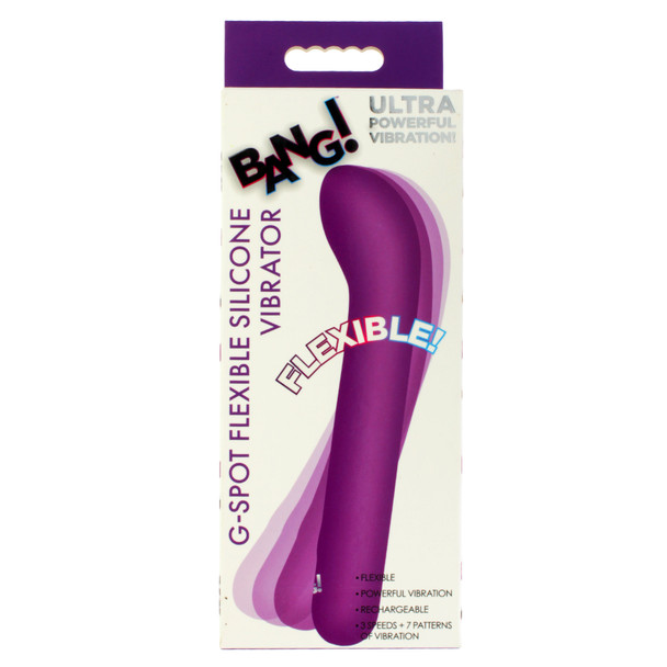 Front of Bang! G-Spot Flexible Silicone Vibrator retail packaging by XR Brands