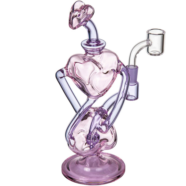 Angled rear view of the MJ Arsenal H2H Heart-2-Heart limited edition Valentine’s Day dab rig