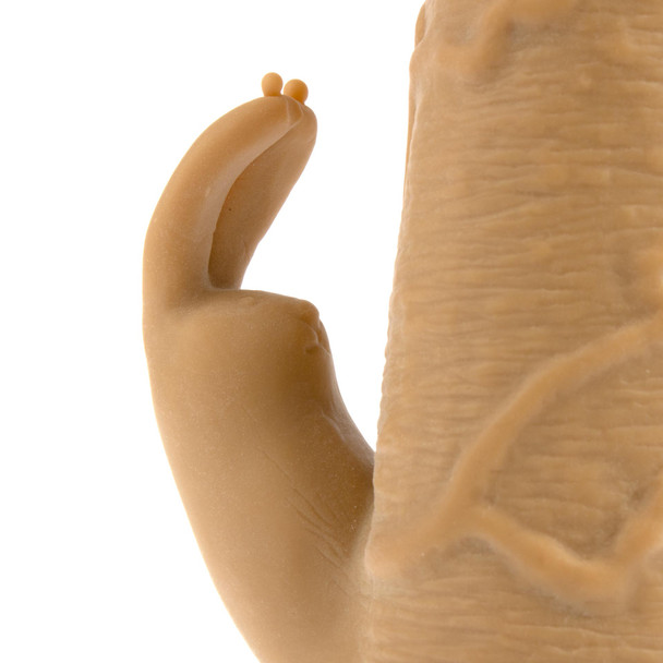 Close-up of rabbit vibrator clitoral stimulator with soft TPE skin feel texture