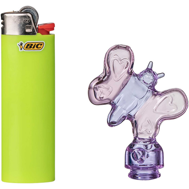 MJ Arsenal Love Bug Pivot Top shown next to a BIC lighter for size comparison