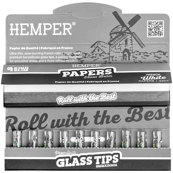 An open Hemper Combo Pack in French White showing the King Size Slim paper booklet and 10 6mm tips