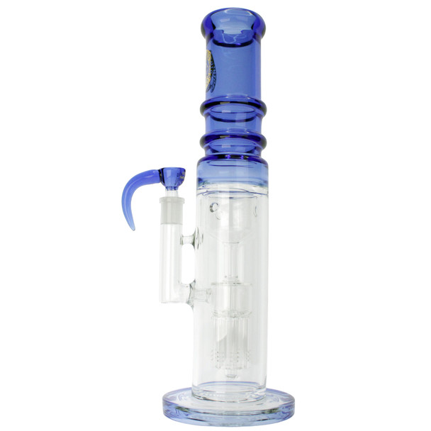 14-inch thick glass bong with 8-arm tree perc, green accents and gold leaf branding side