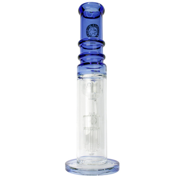14-inch thick glass bong with 8-arm tree perc, green accents and gold leaf branding back