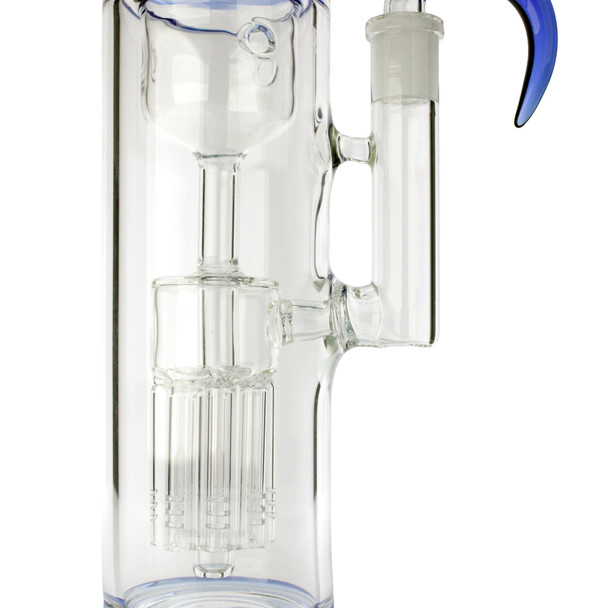 14-inch thick glass bong with 8-arm tree perc, green accents and gold leaf branding close up
