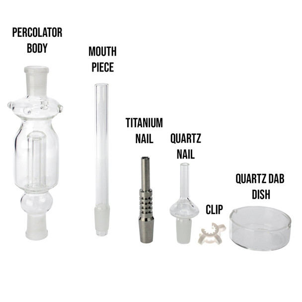 14mm nectar collector complete set with water percolator and quartz titanium nails explained. 