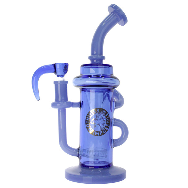 10.5 inch Flying Pig milky blue gold leaf glass water pipe with showerhead perc and Nothing is Impossible branded bowl with hook front.