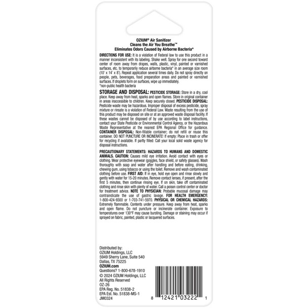 Ozium Air Sanitizer Spray, Carbon Black, Travel Size