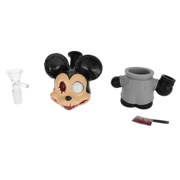 Silicone Zombie Mouse Water Pipe taken apart for easy cleaning.