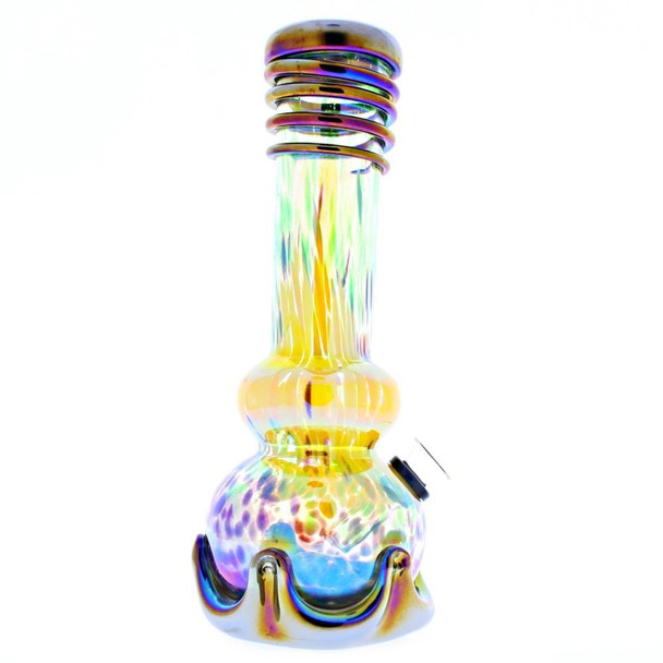 Side image of  9" Double Bubble Bong with Wave Base and Wrap.