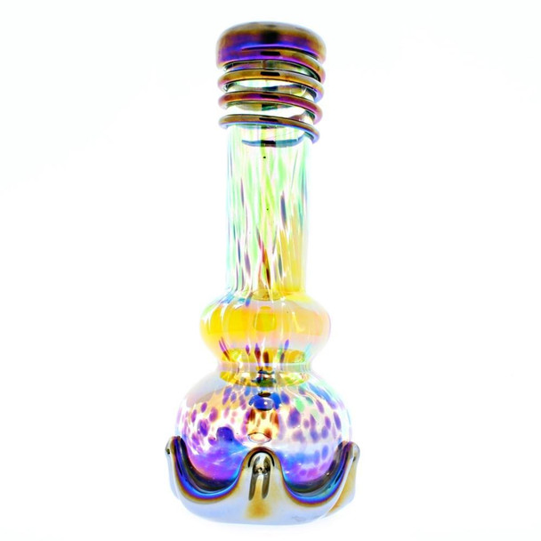 Front image of 9" Double Bubble Bong with Wave Base and Wrap.