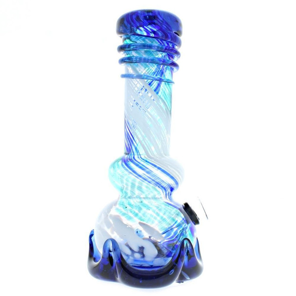 Side view of blue 9" Double Bubble Bong with Wave Base and Wrap.